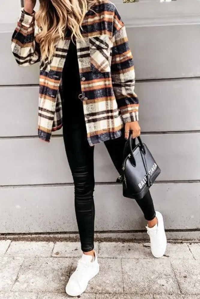 Plaid Flannel Shacket Jacket Women