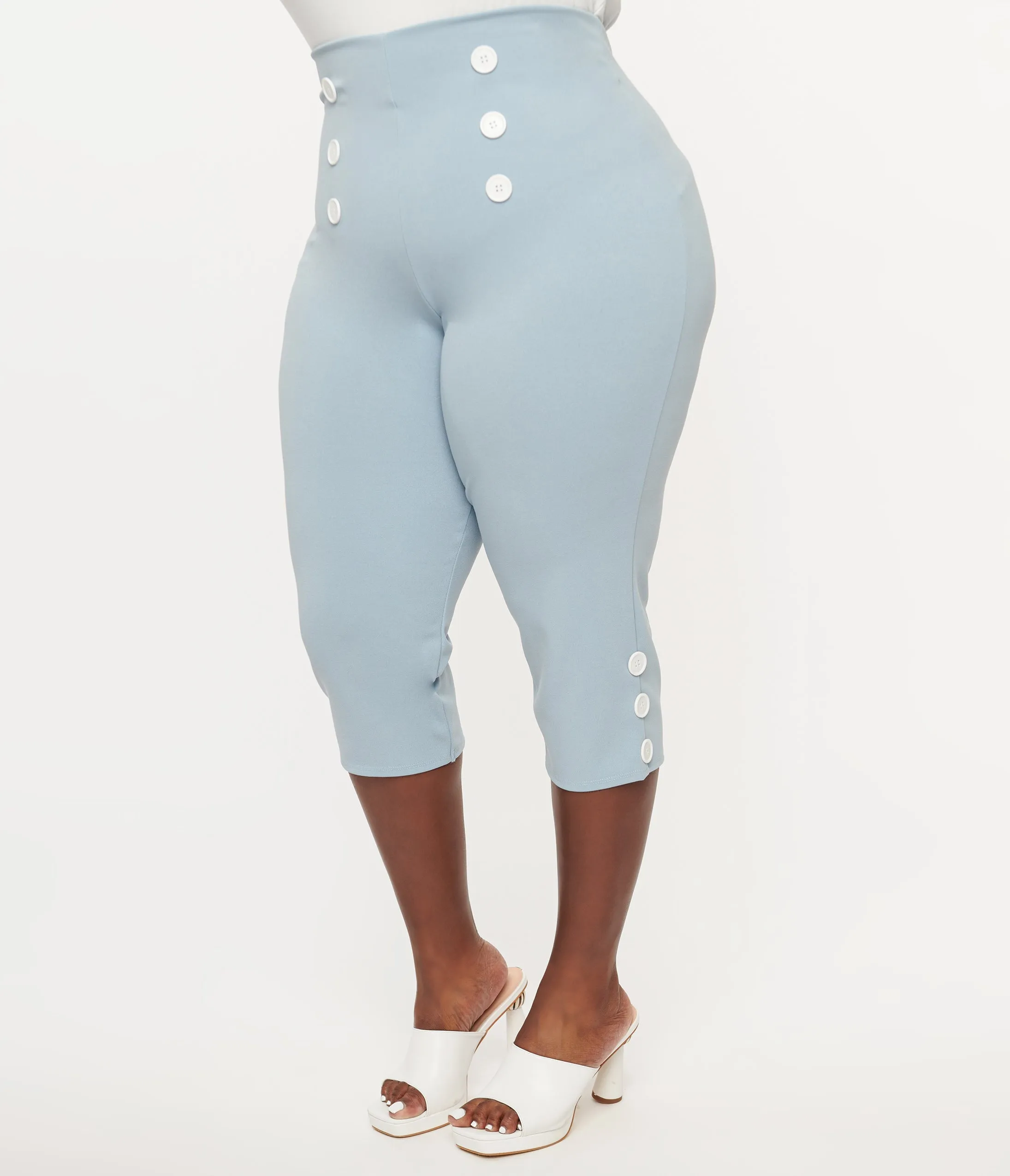 Plus SIze 1950s Light Blue High Waist Capri Pants