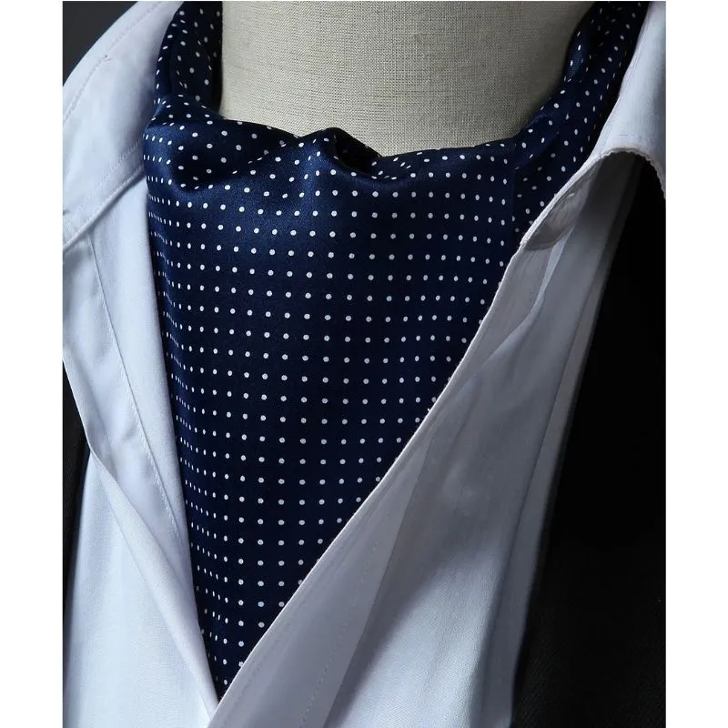 Polka Dot Ascot Cravat Scarf - NAVY BLUE/SILVER-1