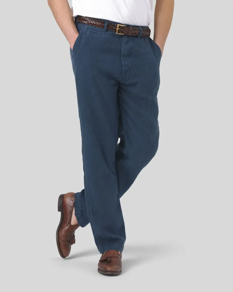 Portuguese Flannel Linen Trousers - Navy