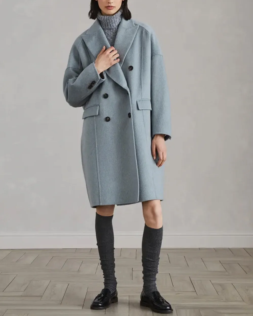 Powder Blue Cashmere Double Breasted Overcoat