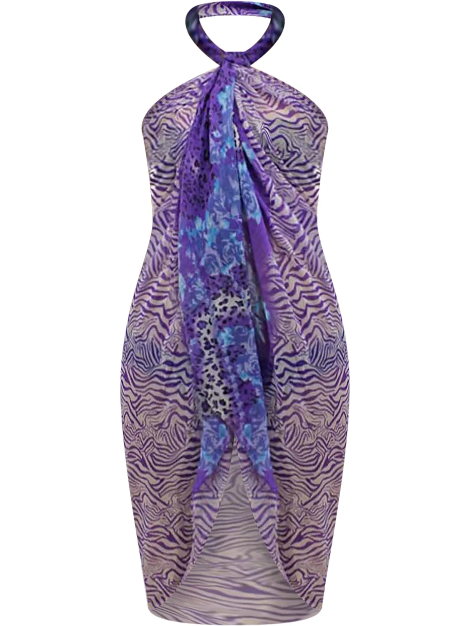 Purple Floral Animal Print Pareo Wrap Shawl