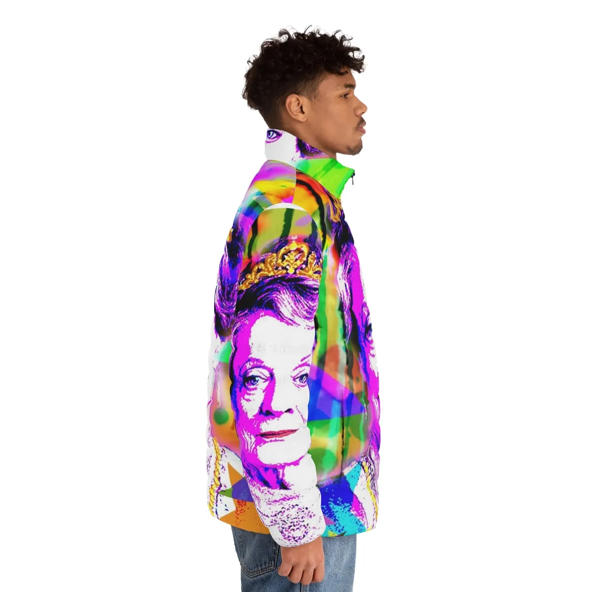 "Iconic Dame Maggie Smith Puffer Jacket - LGBTQ  Winter Fashion"