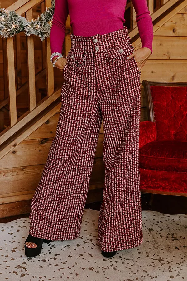 Red Wine Sipping High Waist Tweed Pants