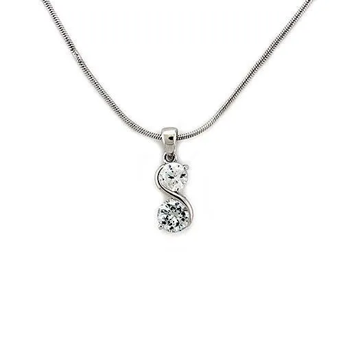 Rhodium 925 Sterling Silver Chain Pendant with AAA Grade CZ in Clear for Women Style LOAS1321