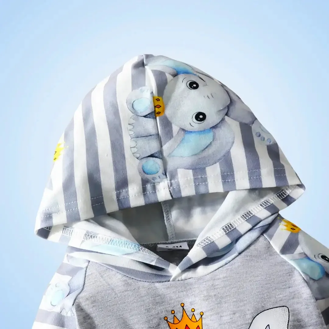 Royal Baby Elephant - Boys' Hooded Sweatshirt & Striped Pants Set (3-24M)