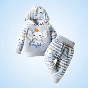 Royal Baby Elephant - Boys' Hooded Sweatshirt & Striped Pants Set (3-24M)