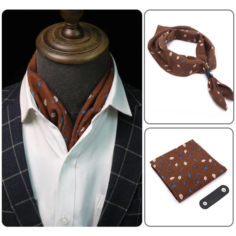 SaddleBrown Leaves Square Scarf with Scarf Buckle