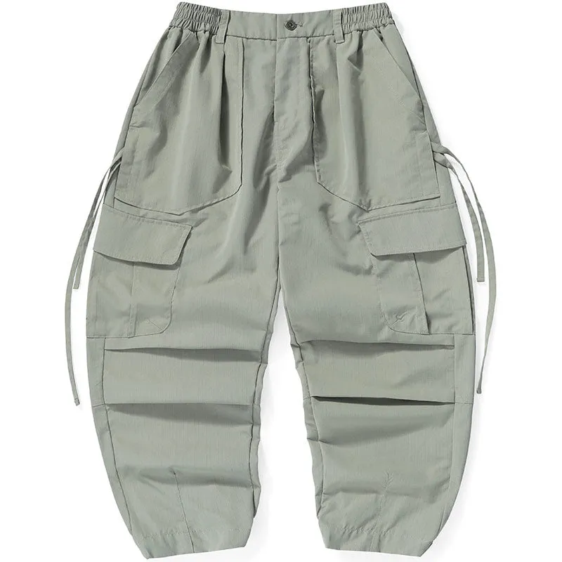 Safari Style Plain Ribbon Pocket Casual Pants