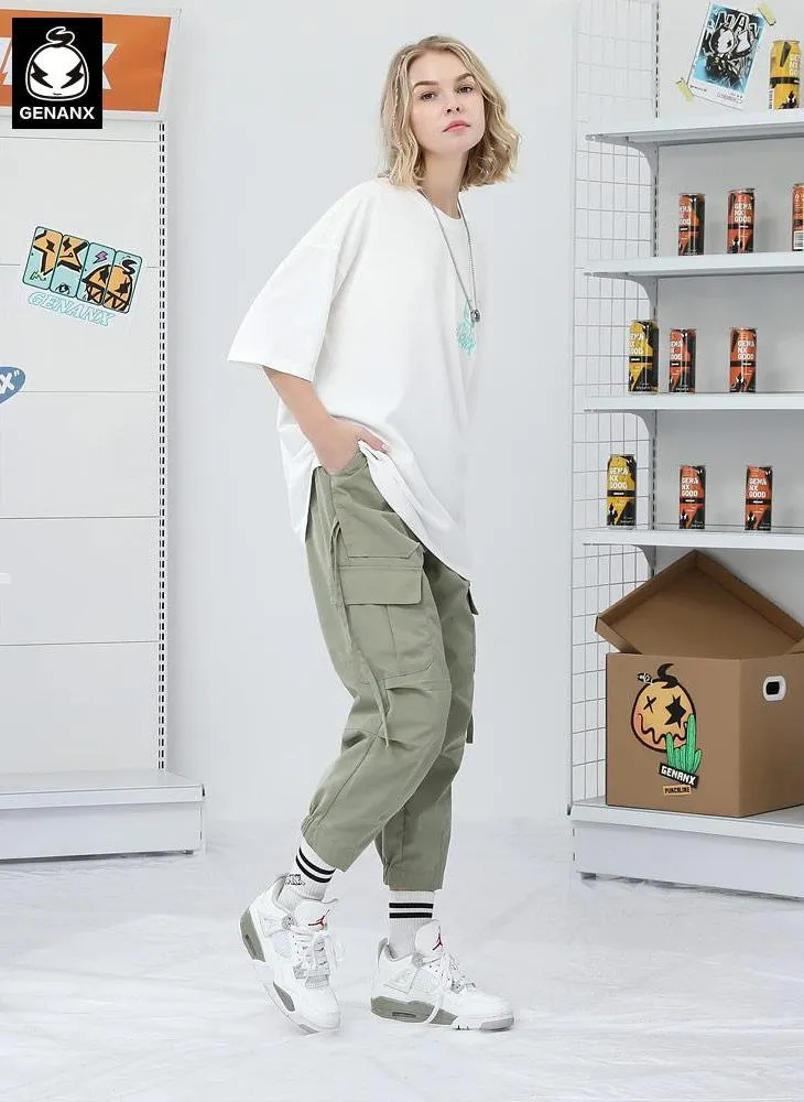 Safari Style Plain Ribbon Pocket Casual Pants