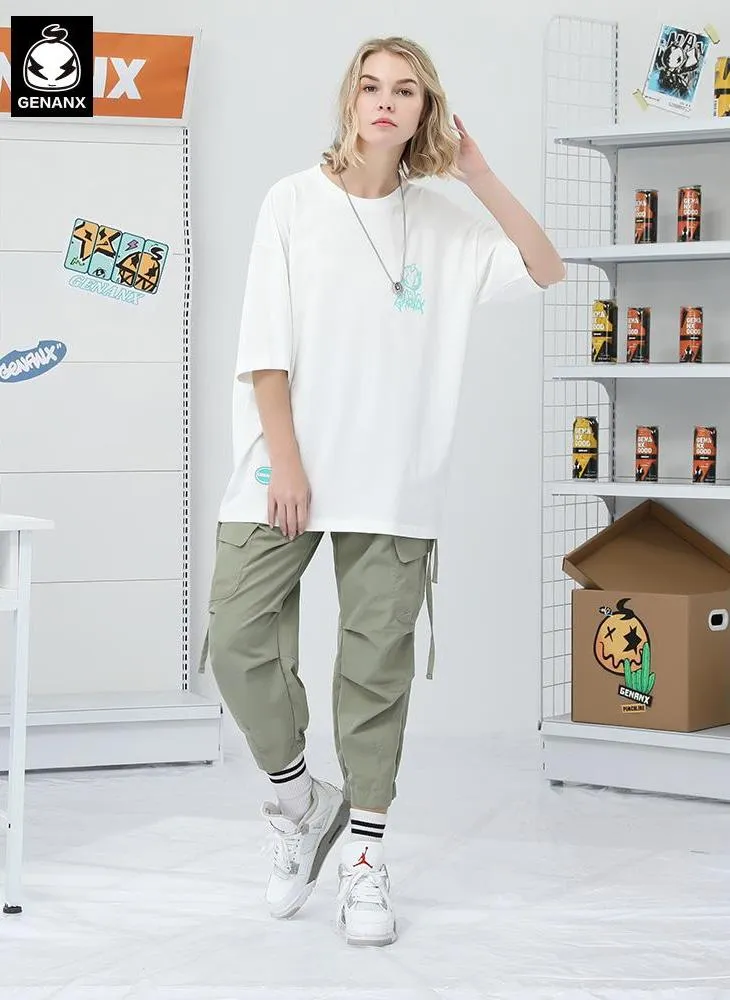 Safari Style Plain Ribbon Pocket Casual Pants