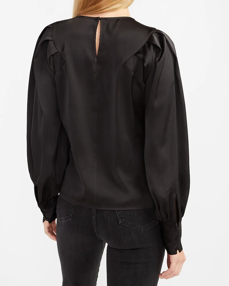 Saint Pleated Balloon Sleeve Top in Pitch Black