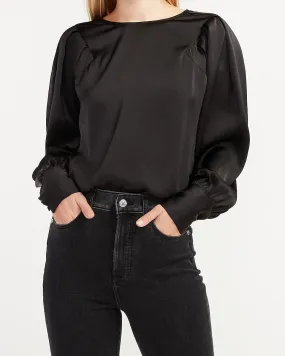 Saint Pleated Balloon Sleeve Top in Pitch Black