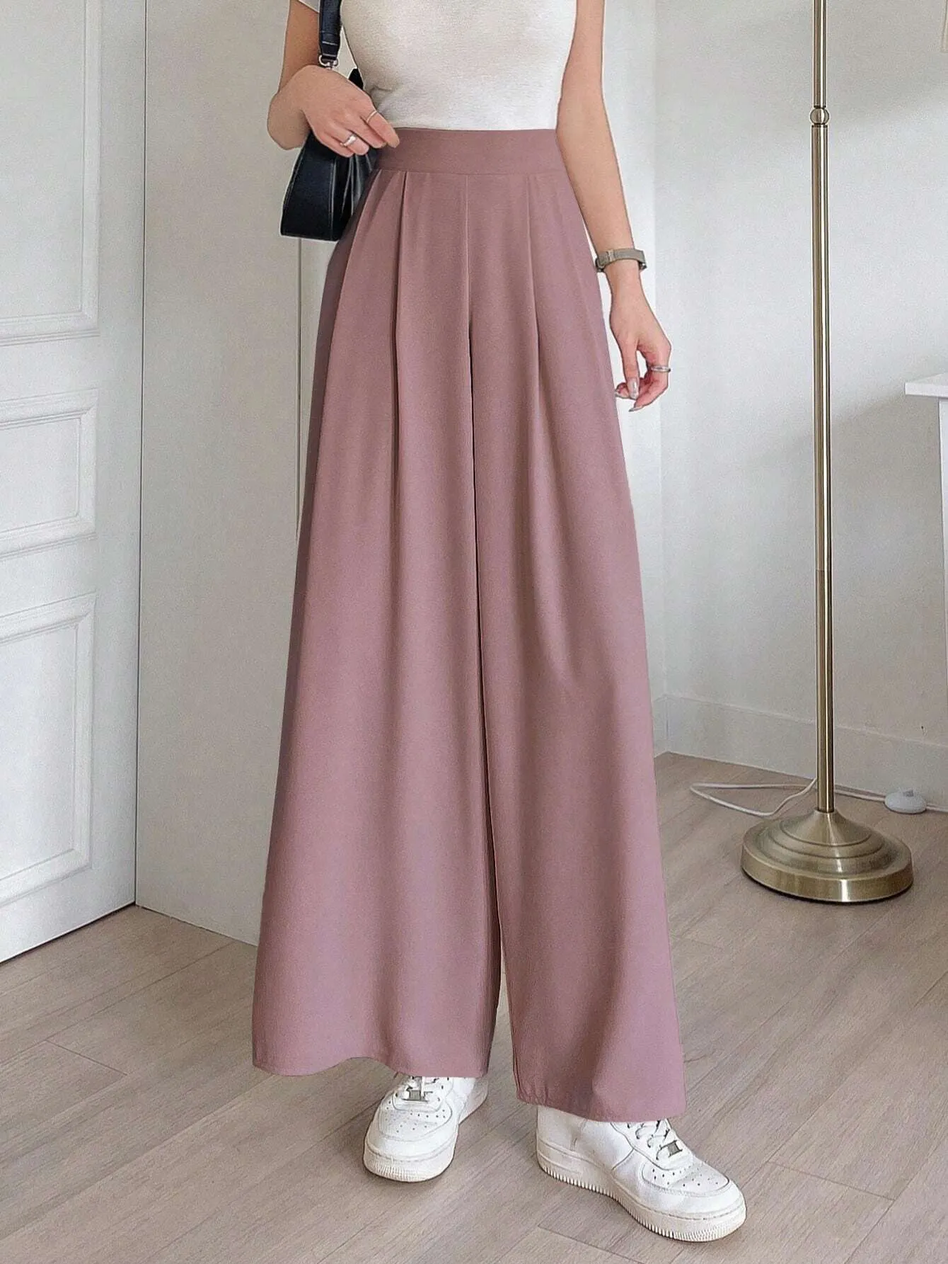 SHEIN DAZY Solid Color Wide Leg Regular Pants, Suitable For Spring And Summer