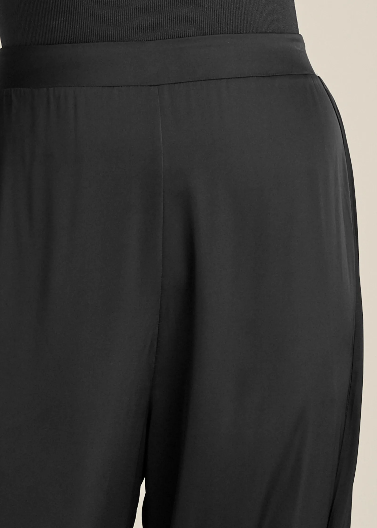 Side Pleat Wide Leg Pants - Black