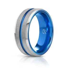 Silver Tungsten Ring Blue Infinity