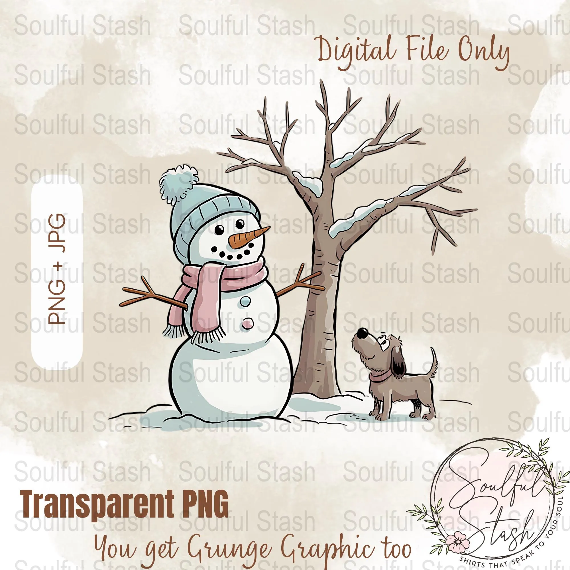 Snowman and Dog Winter Scene PNG Sublimation, Christmas Shirt Graphic, Cute Snowman with Dog Art, Mug Design, Holiday Digital Art