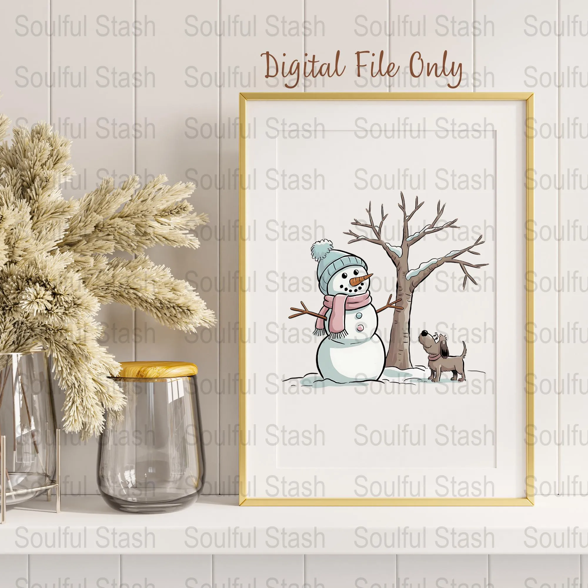 Snowman and Dog Winter Scene PNG Sublimation, Christmas Shirt Graphic, Cute Snowman with Dog Art, Mug Design, Holiday Digital Art