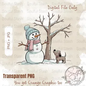 Snowman and Dog Winter Scene PNG Sublimation, Christmas Shirt Graphic, Cute Snowman with Dog Art, Mug Design, Holiday Digital Art