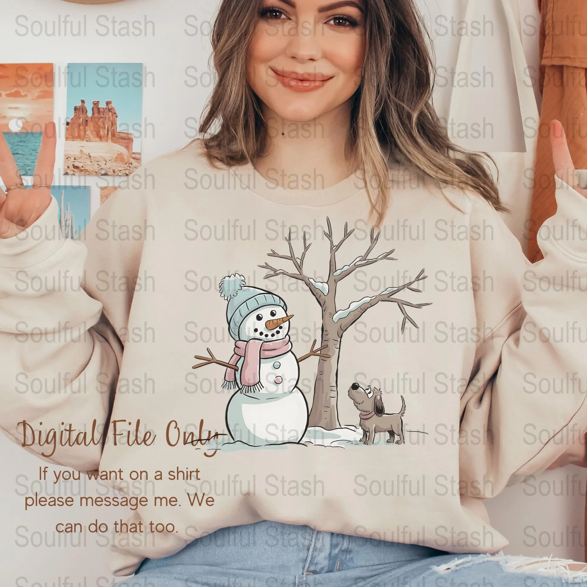 Snowman and Dog Winter Scene PNG Sublimation, Christmas Shirt Graphic, Cute Snowman with Dog Art, Mug Design, Holiday Digital Art