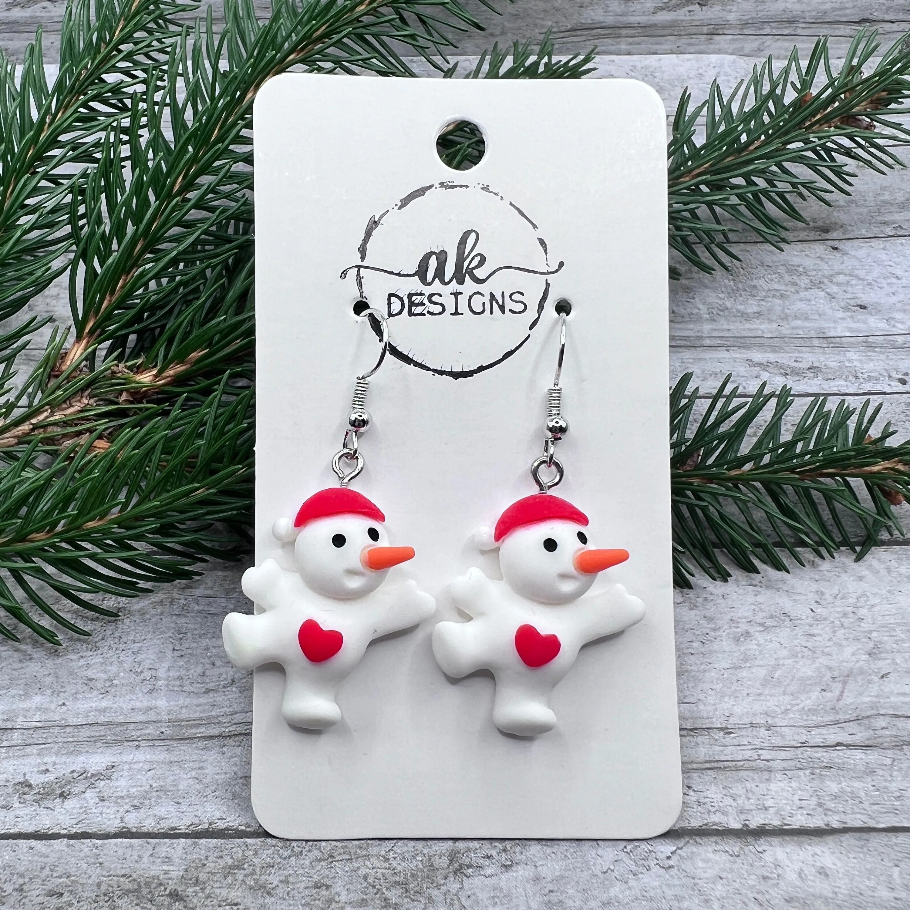 Snowman Santa Hat Scarf Dancing Kawaii Resin Hypoallergenic  Christmas Winter Earrings - Clearance