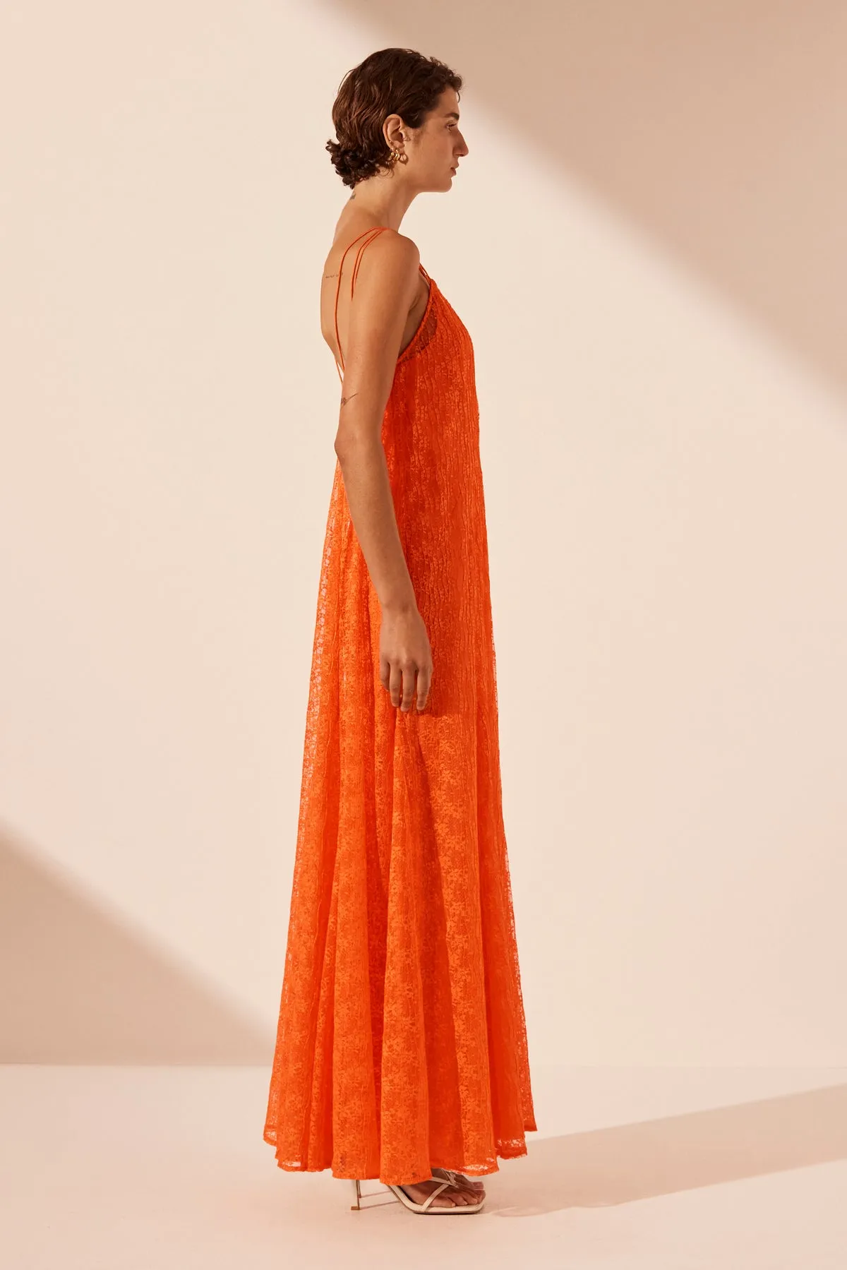 SOL LACE PLUNGED MAXI DRESS - FLAME