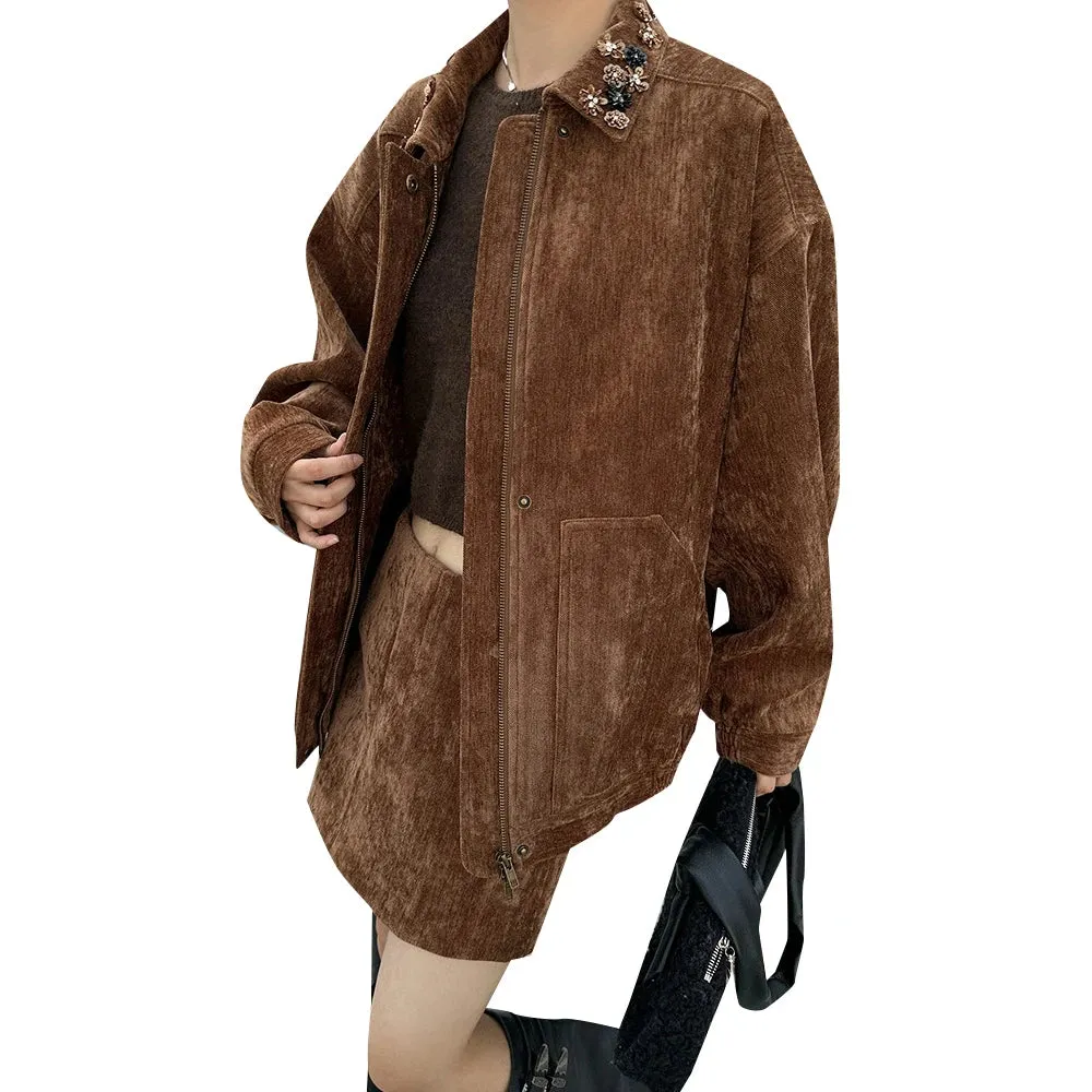 Solid Spliced Horn Button Lapel Long Sleeve Coat