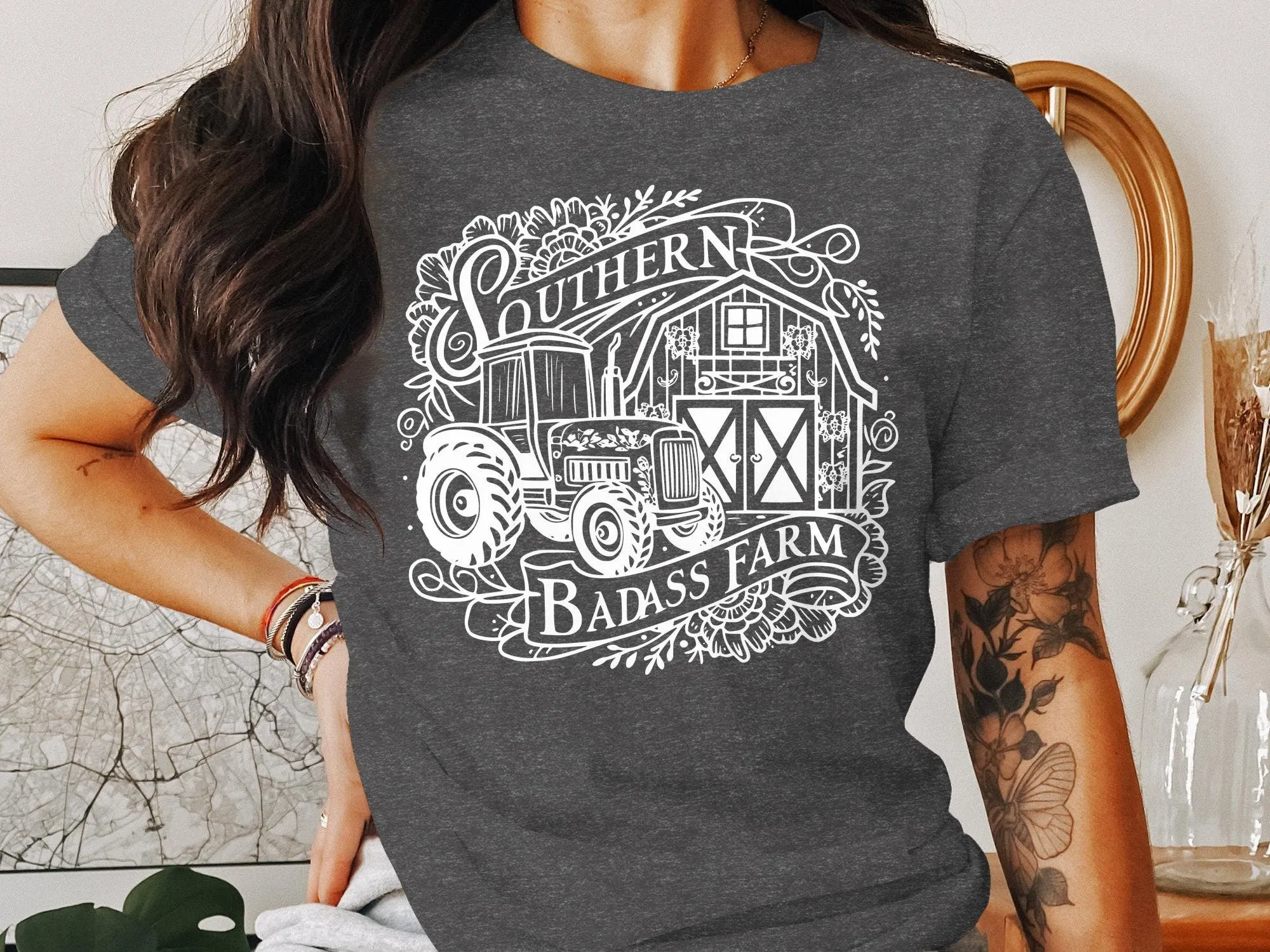 Southern Tractor T-Shirt, Badass Farm Shirt, Farmer Gift Tee, Rural Life Top, Country Barn, Rustic Graphic Tee, Agriculture Sweatshirt