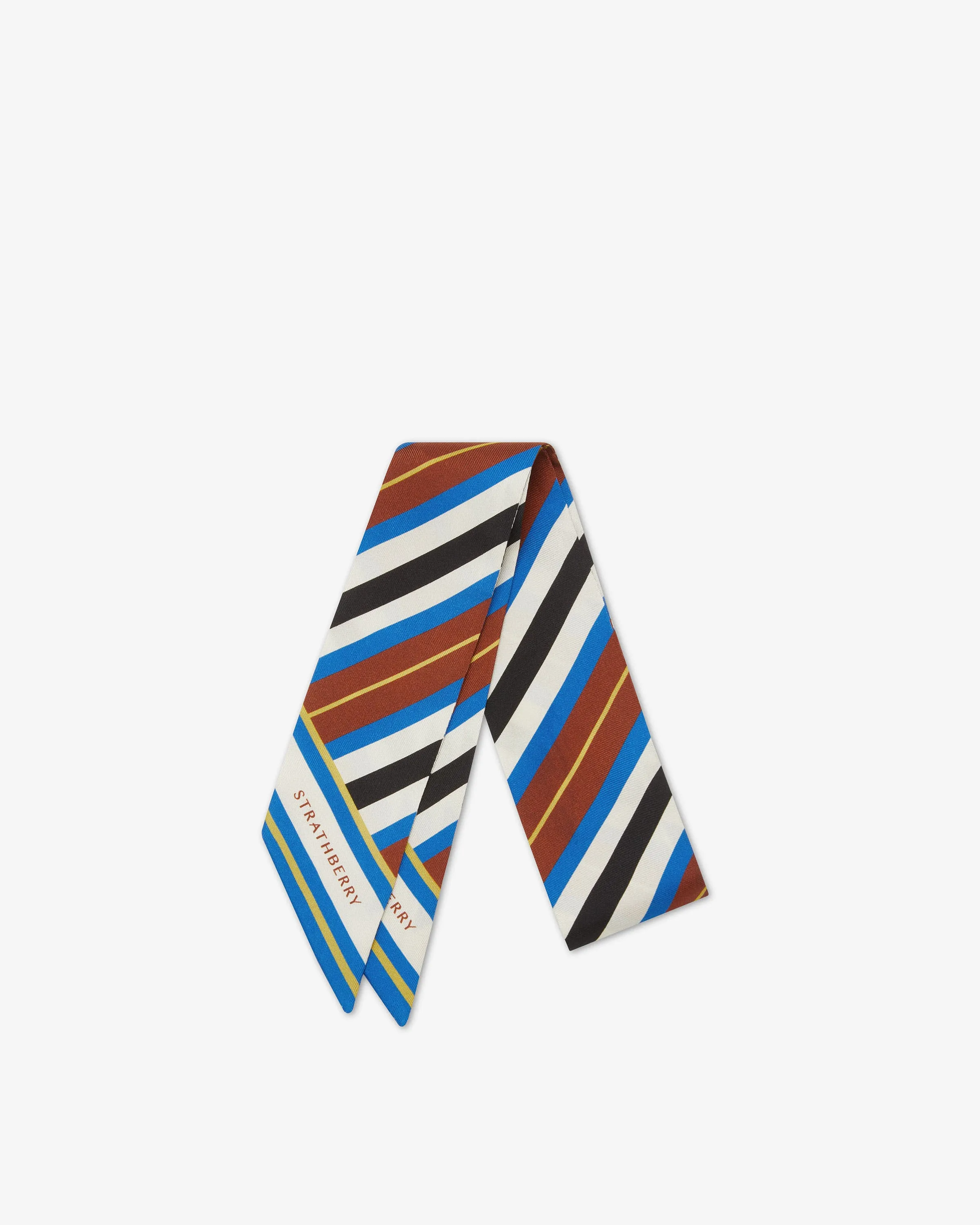 Strathberry x Collagerie Silk Skinny Scarf - Blue Stripe