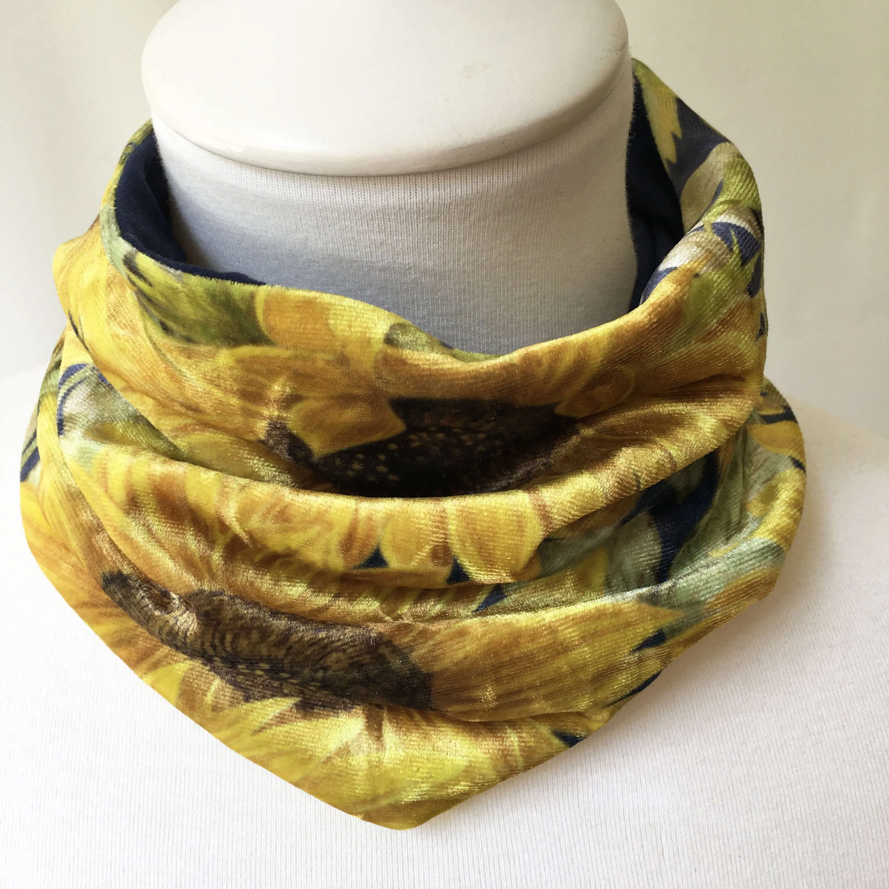 Sunflowers, Versatile Scarf, Headband, HatBand, Neck Warmer, Ladies Scarf, Velour Scarf, Designer Gaiter,Velour/Silky Soft Knit