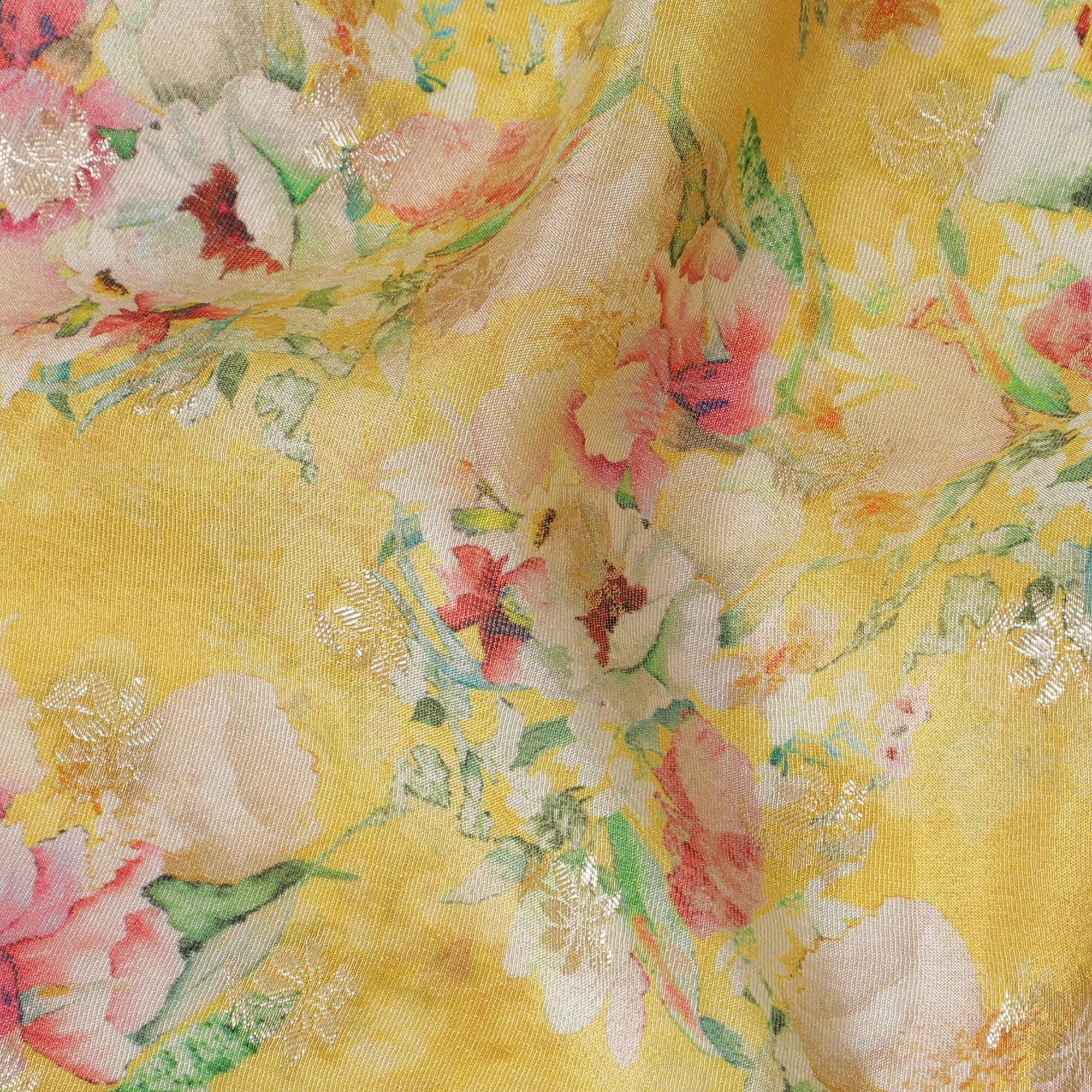 Sunny Yellow Floral Viscose Digital Printed Fabric - Soft & Lightweight, 110 cm Width-D20256