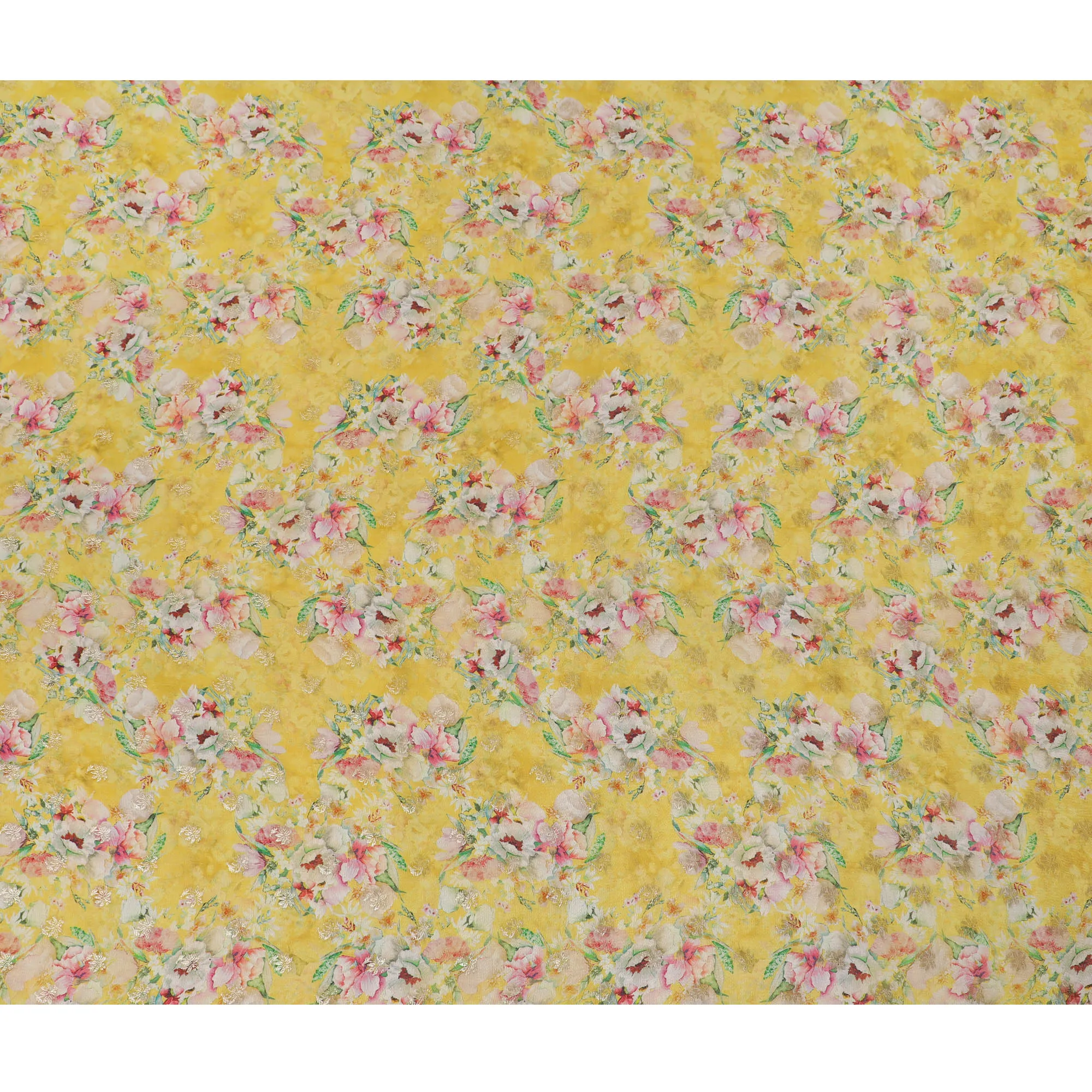 Sunny Yellow Floral Viscose Digital Printed Fabric - Soft & Lightweight, 110 cm Width-D20256