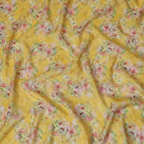 Sunny Yellow Floral Viscose Digital Printed Fabric - Soft & Lightweight, 110 cm Width-D20256