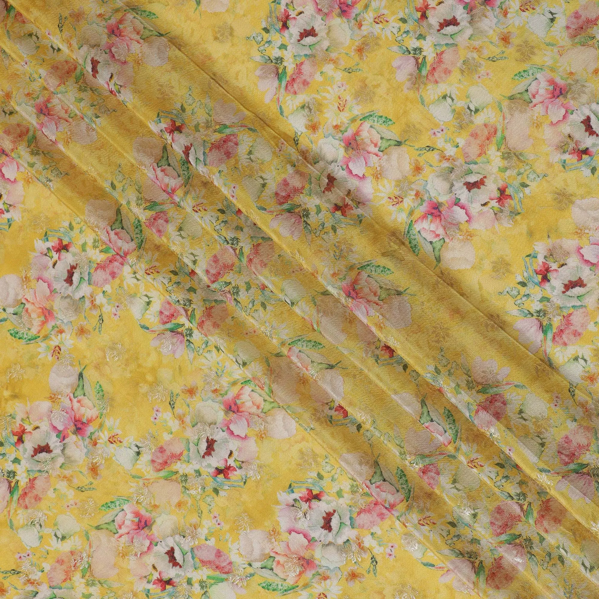 Sunny Yellow Floral Viscose Digital Printed Fabric - Soft & Lightweight, 110 cm Width-D20256