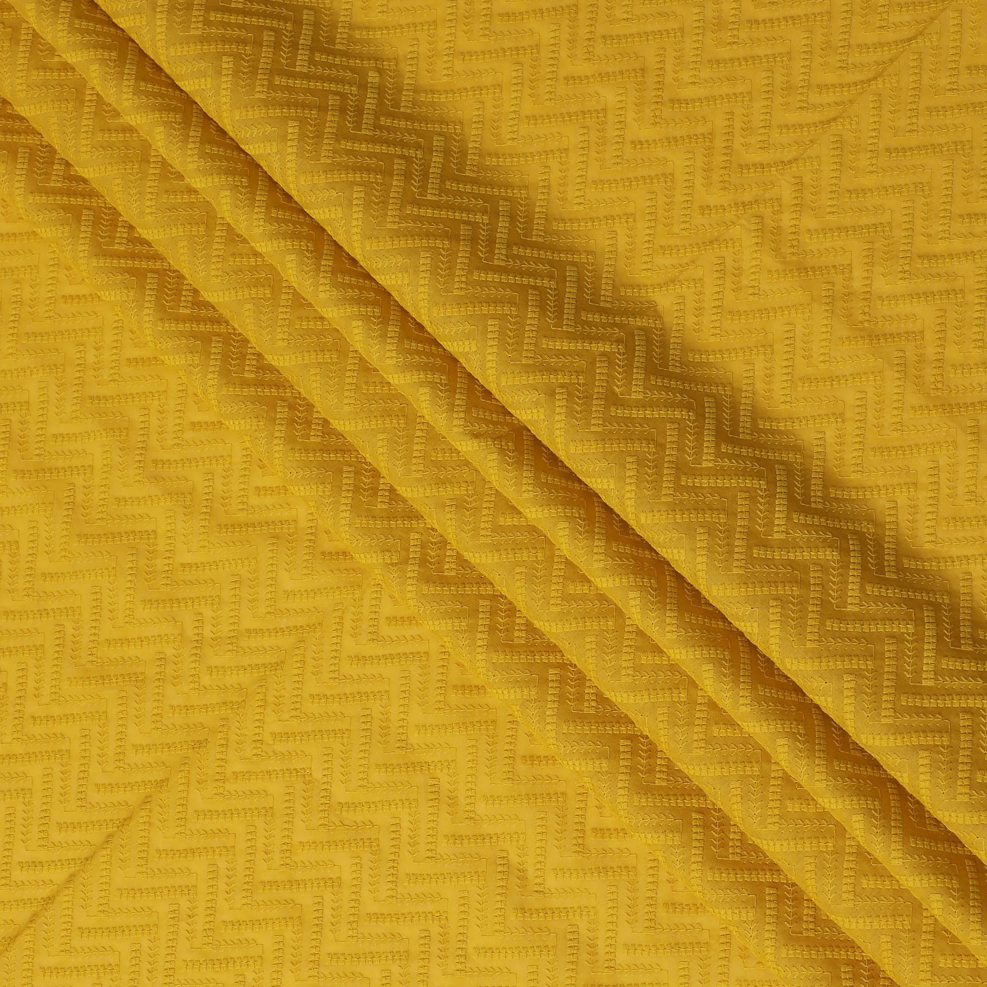 Sunshine Yellow Cotton Voile Fabric with Intricate Embroidery, 110 cm Width-D20112