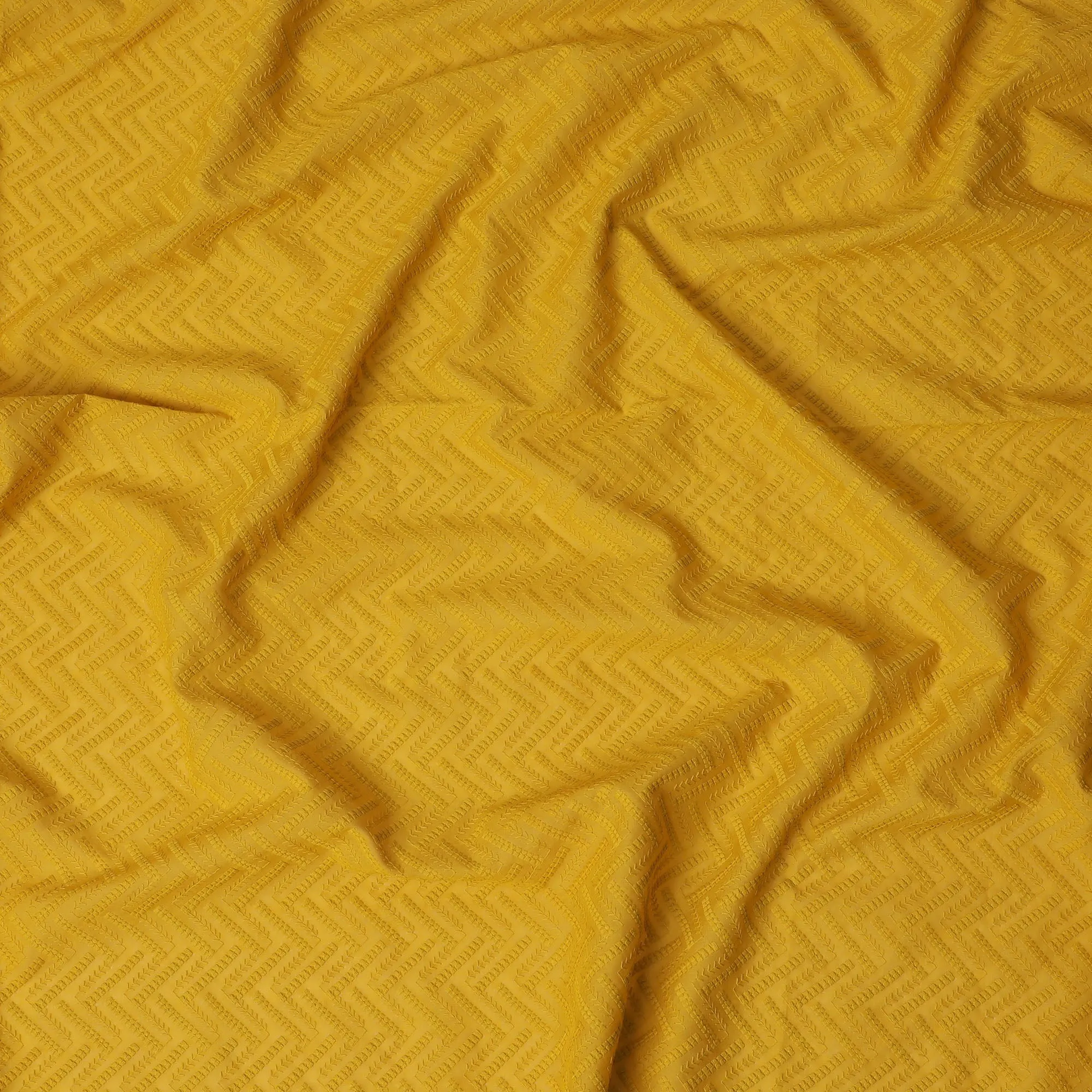 Sunshine Yellow Cotton Voile Fabric with Intricate Embroidery, 110 cm Width-D20112