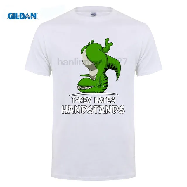 T-Rex Hates Handstands Dinosaur Cotton T Shirt Multiple Color OPtions