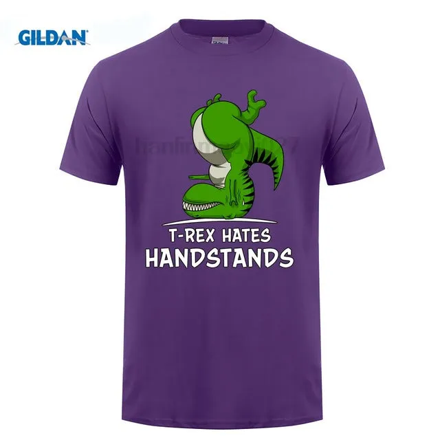 T-Rex Hates Handstands Dinosaur Cotton T Shirt Multiple Color OPtions