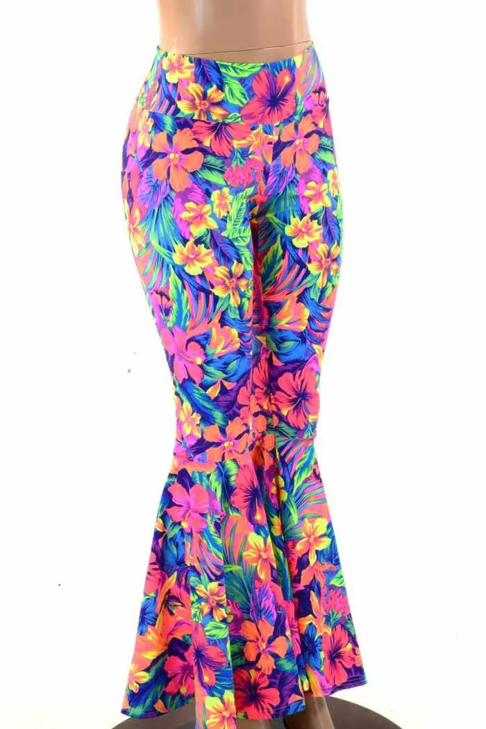 Tahitian Floral High Waist Bell Bottom Flares