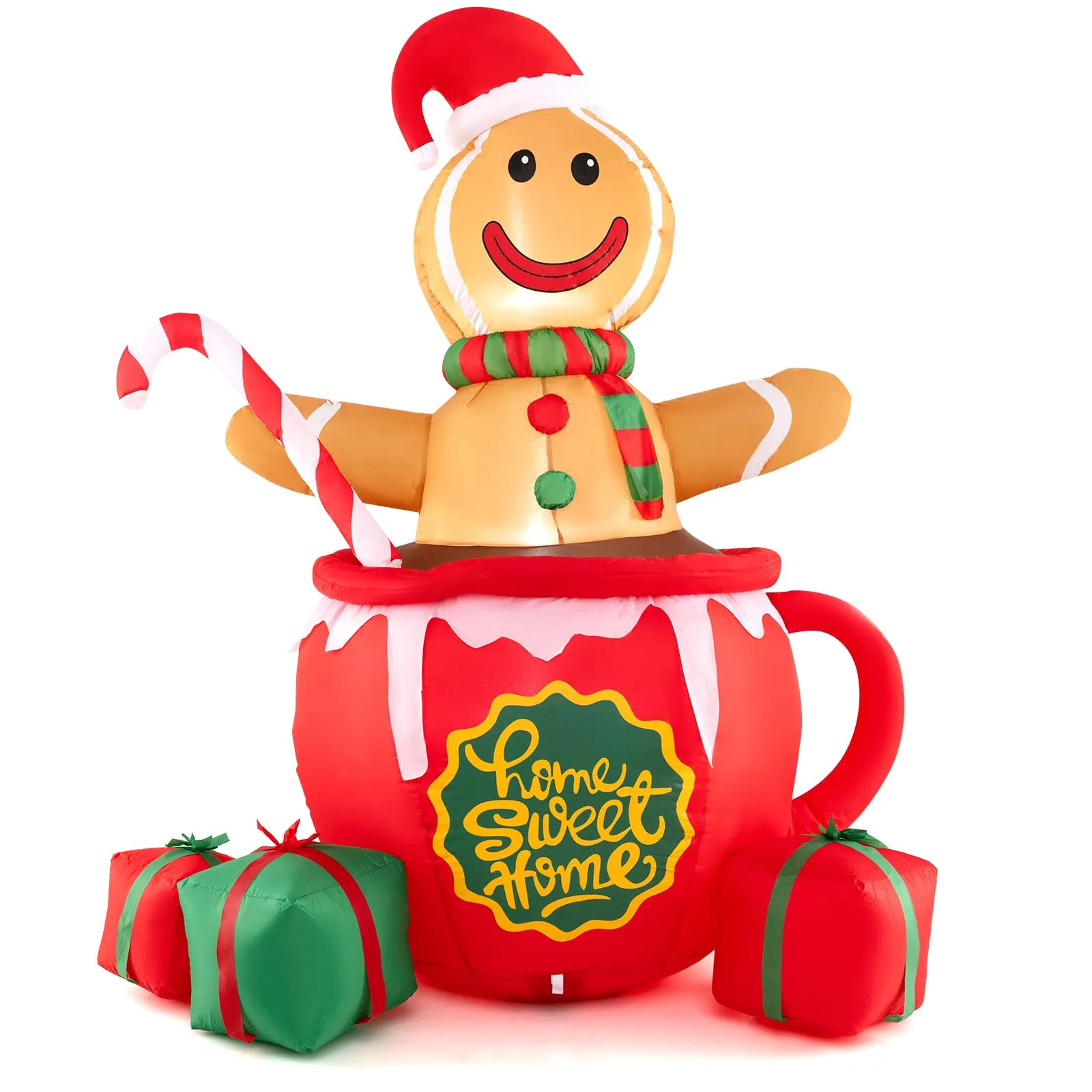 Tangkula 7 FT Christmas Inflatable Gingerbread Man in Hot Cocoa Mug