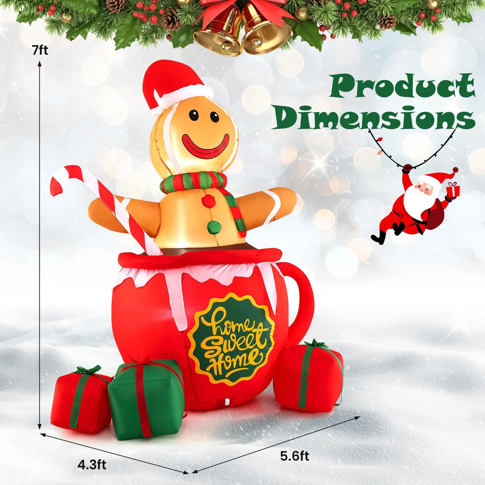 Tangkula 7 FT Christmas Inflatable Gingerbread Man in Hot Cocoa Mug