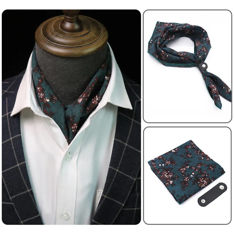 Teal & Burgundy Flowered Square Scarf with Scarf Buckle