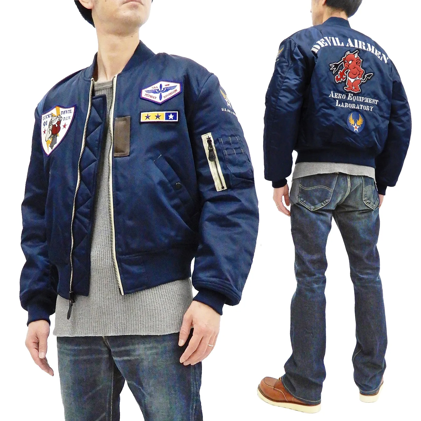 Tedman MA-1 Flight Jacket Men's Custom MA1 Bomber with Patch Embroidery TMA-580 Dark-Blue