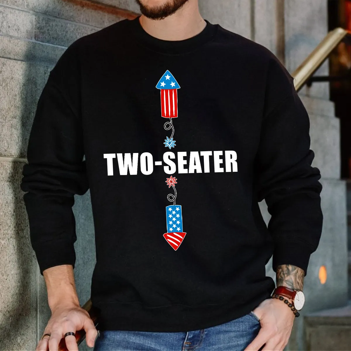 Teesdily | Independence Fireworks Two Seater Mens Shirts Funny College Humor Casual Sweatshirt Hoodie Mug 4Th Of July Day American Pride Clothing