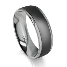 The Carlisle Black Zirconium and Grey Zirconium Edged Wedding Ring