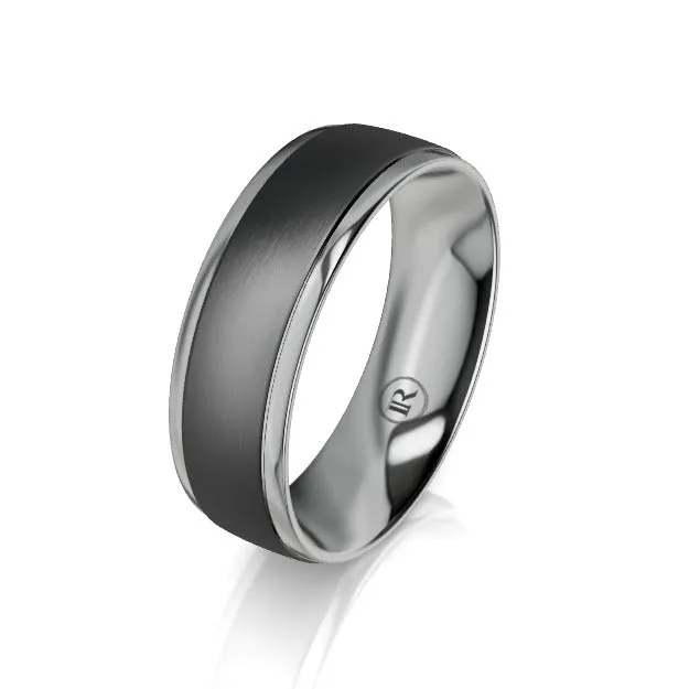 The Carlisle Black Zirconium and Grey Zirconium Edged Wedding Ring