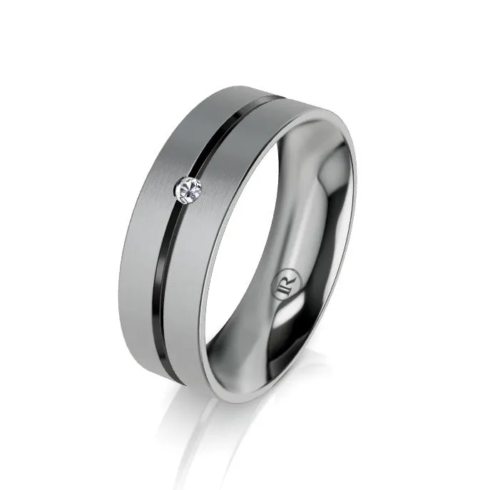 The Grey Zirconium with Black Zirconium Grooved Diamond Wedding Ring - Comfort Fit (IN1621D)