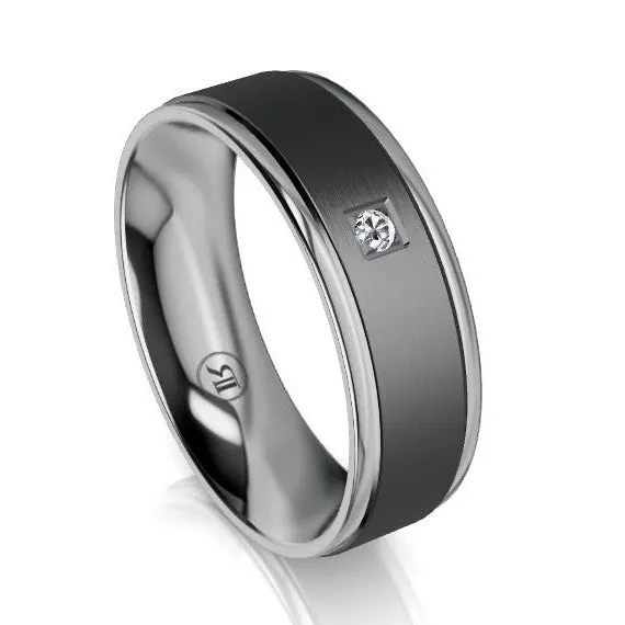 The Kingsley Black and Grey Zirconium Diamond Wedding Ring