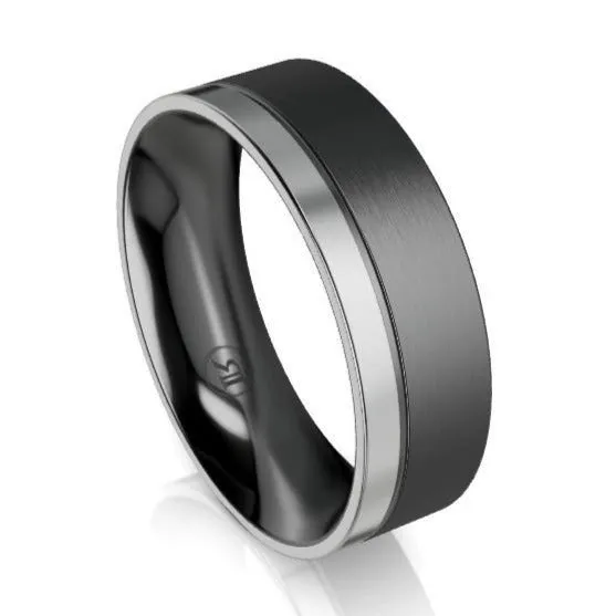 The Lawrence Black Zirconium and Grey Zirconium Edged Wedding Ring