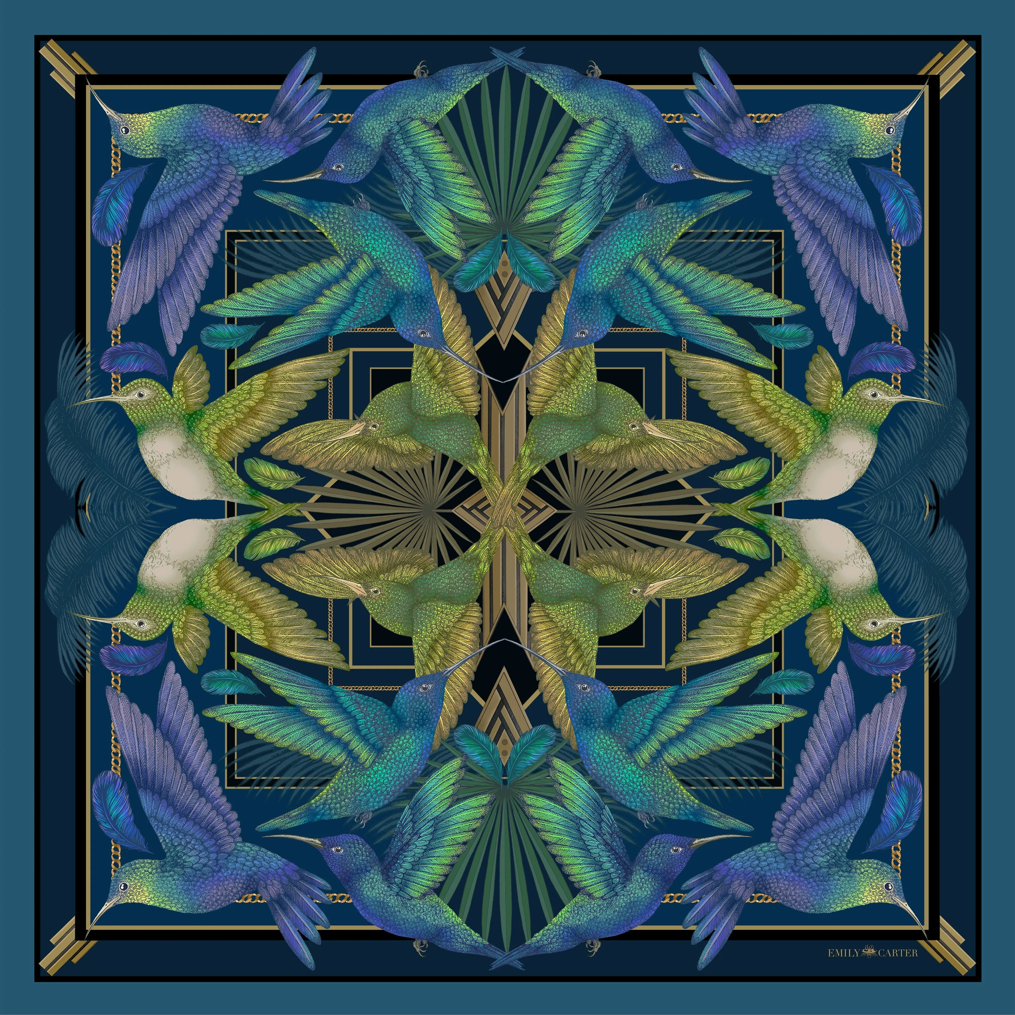 The Midnight Hummingbird Scarf | 65x65cm